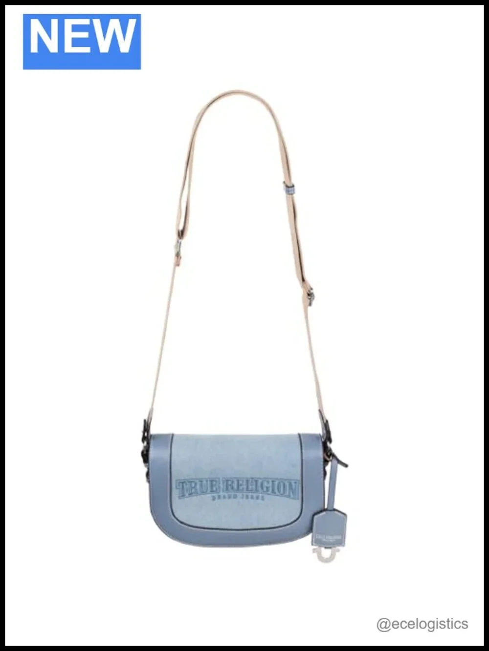 Saddle Bag with Adjustable Strap, Silver Hardware, Denim